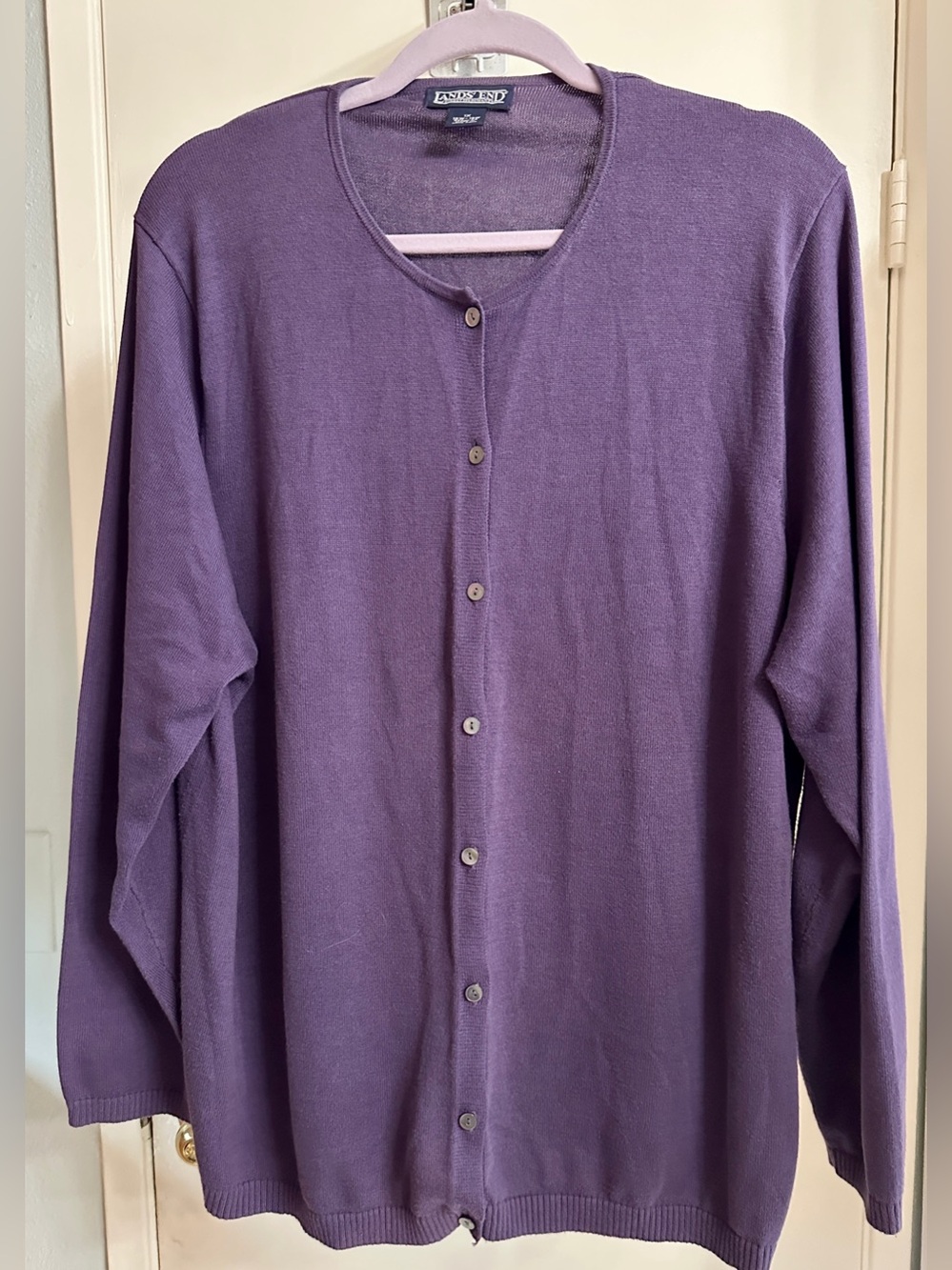 Lands End 100% cotton Purple button up  lightweight cardigan 16W-18W